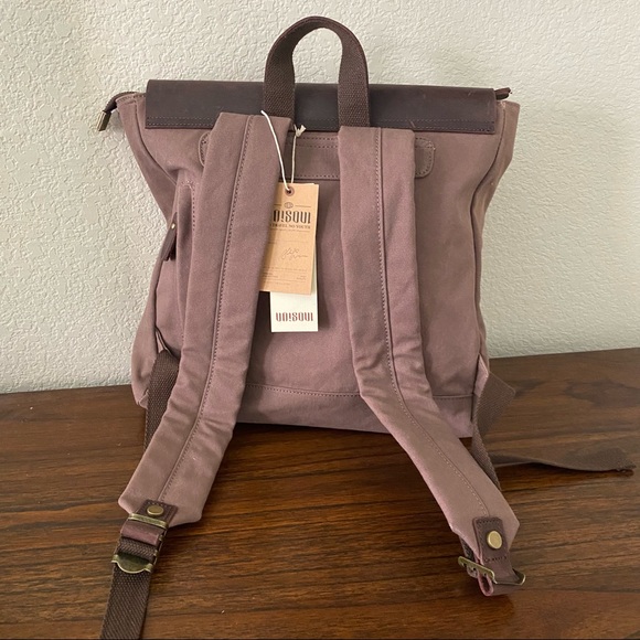Unisoul Rugged Leather Canvas Brown Mocha Backpack Shoulder Book School Bag - Picture 11 of 13